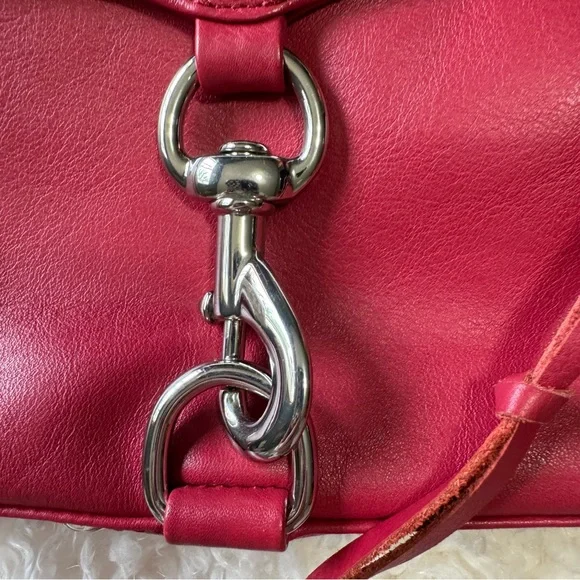 Rebecca Minkoff Red Leather Mini Mac Crossbody Bag Silver Chain Strap Designer - Picture 15 of 16